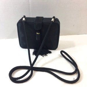 Vtg Jessica McClintock Cocktail Black Satin Box Purse Clutch Crossbody 6x2x4.5